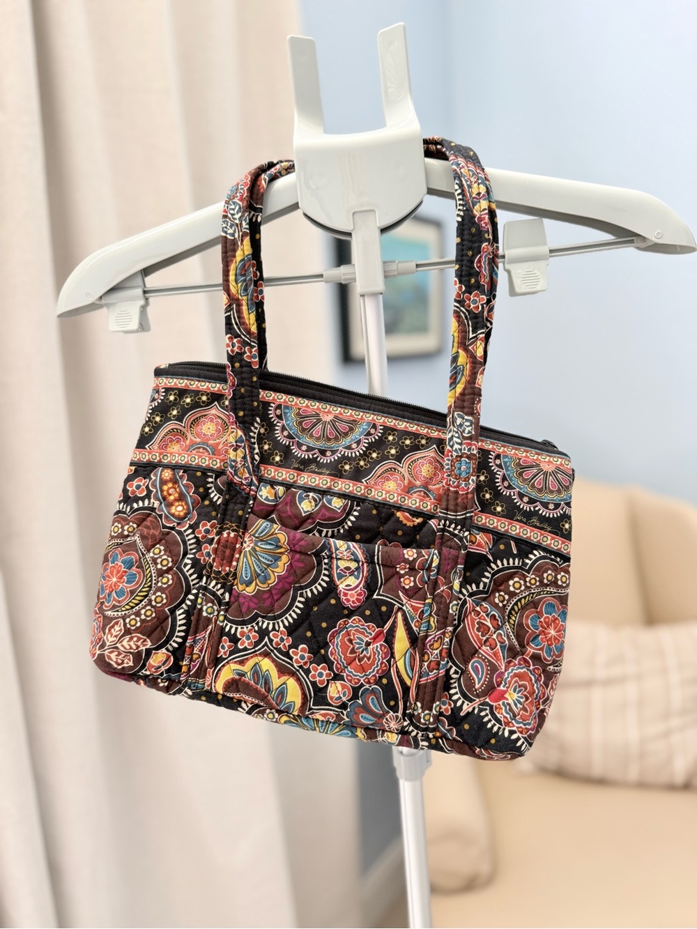 Vera Bradley Black Brown Kensington Retired Print Paisley Quilted Tote Purse Bag